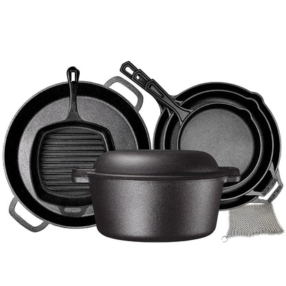 8 piece cast iron camping cookware - durable POTS and pot covers for cooking - the ideal gift for home or camping