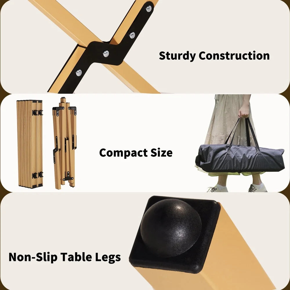 Portable Roll-Top Camping Table Folding Picnic Table with Carry Bag Lightweight Outdoor Dining Easy Setup 4-6 People