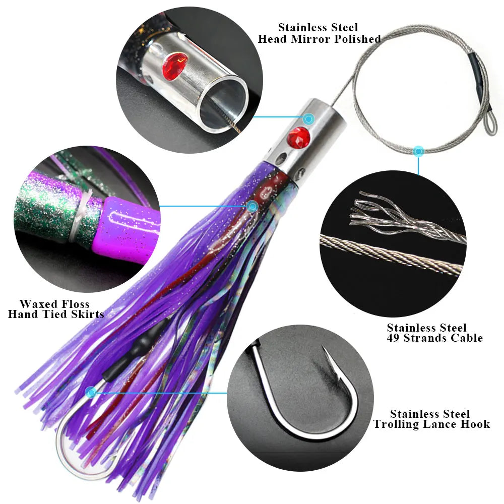 Offshore Stainless Steel Trolling Lures 9.4" Big Game Fishing Lure  9/0 Single Hookset