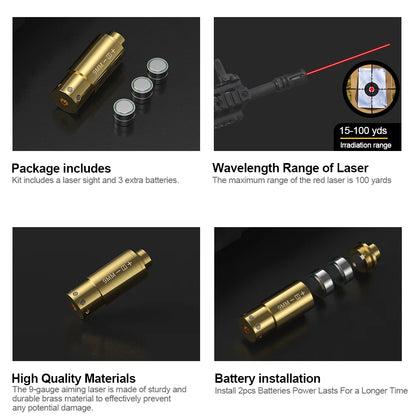 9MM   Cartridge Red Dot Laser Bore Brass 9MM Bore Bore sighter For Pistol Rifle Scope