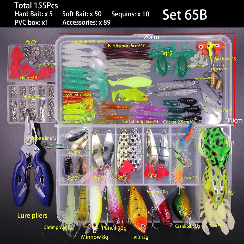 Big Mixed Fishing Lure Set Soft Hard Bait Kit Artificial Bionic Minnow Swing Metal Jig Spoon