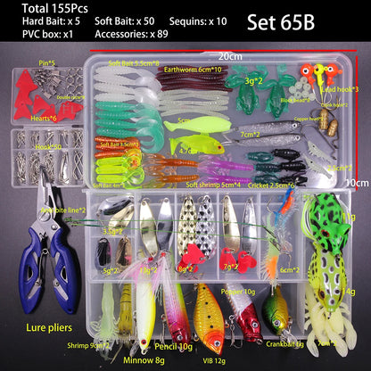 Big Mixed Fishing Lure Set Soft Hard Bait Kit Artificial Bionic Minnow Swing Metal Jig Spoon