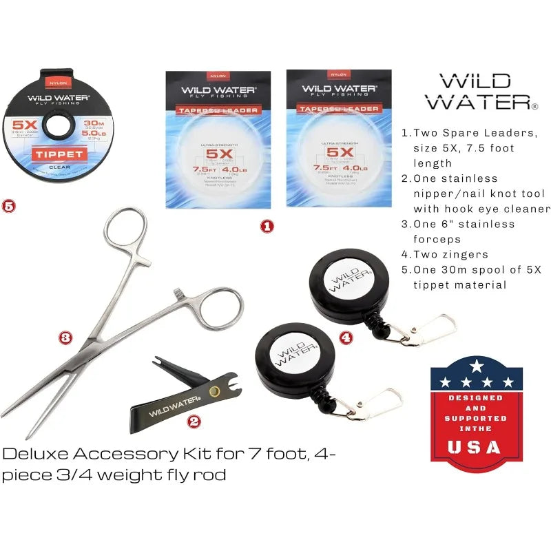 Fly Fishing Combo Starter Kit, 7-Foot Pole, 4-Piece Fly Rod Kit,