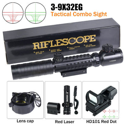 Tactical 3-9X32EG Riflescope Laser Red Dot 3 in 1 Combo Optic