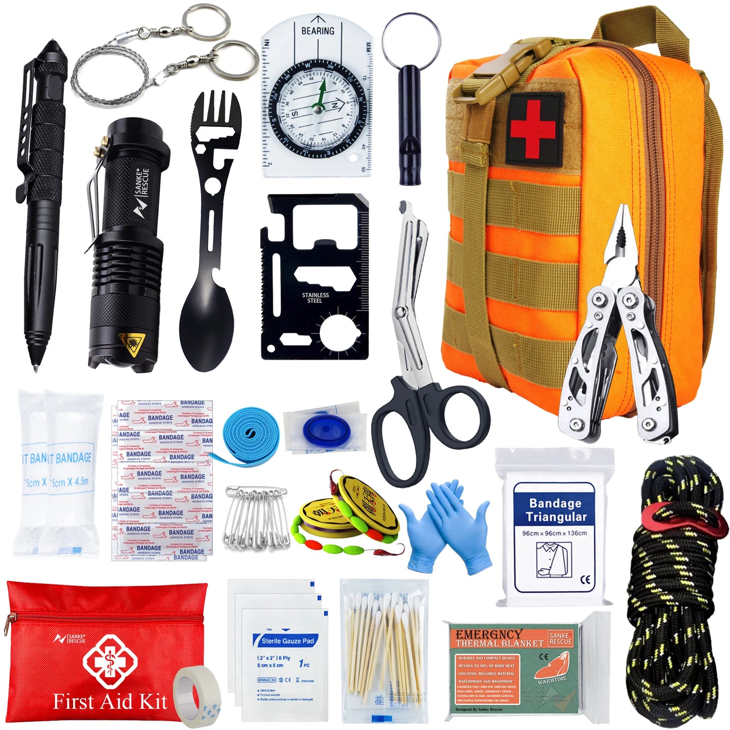 Survival First Aid Kit Survival Full Set  Outdoor Gear Emergency Kits Trauma Bag Camping Hiking