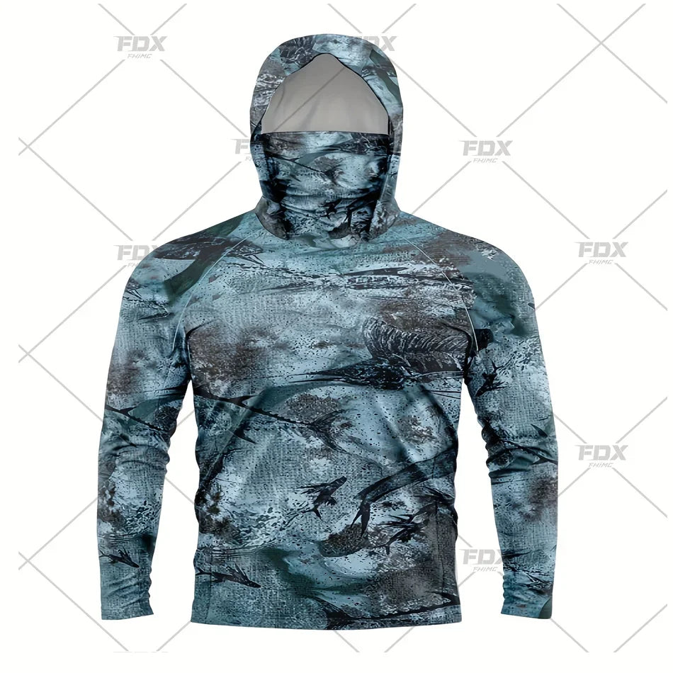 Army Green Camo Colorful Hoodie with Face Mask UV 50+Gaiter Fishing Clothing Men&