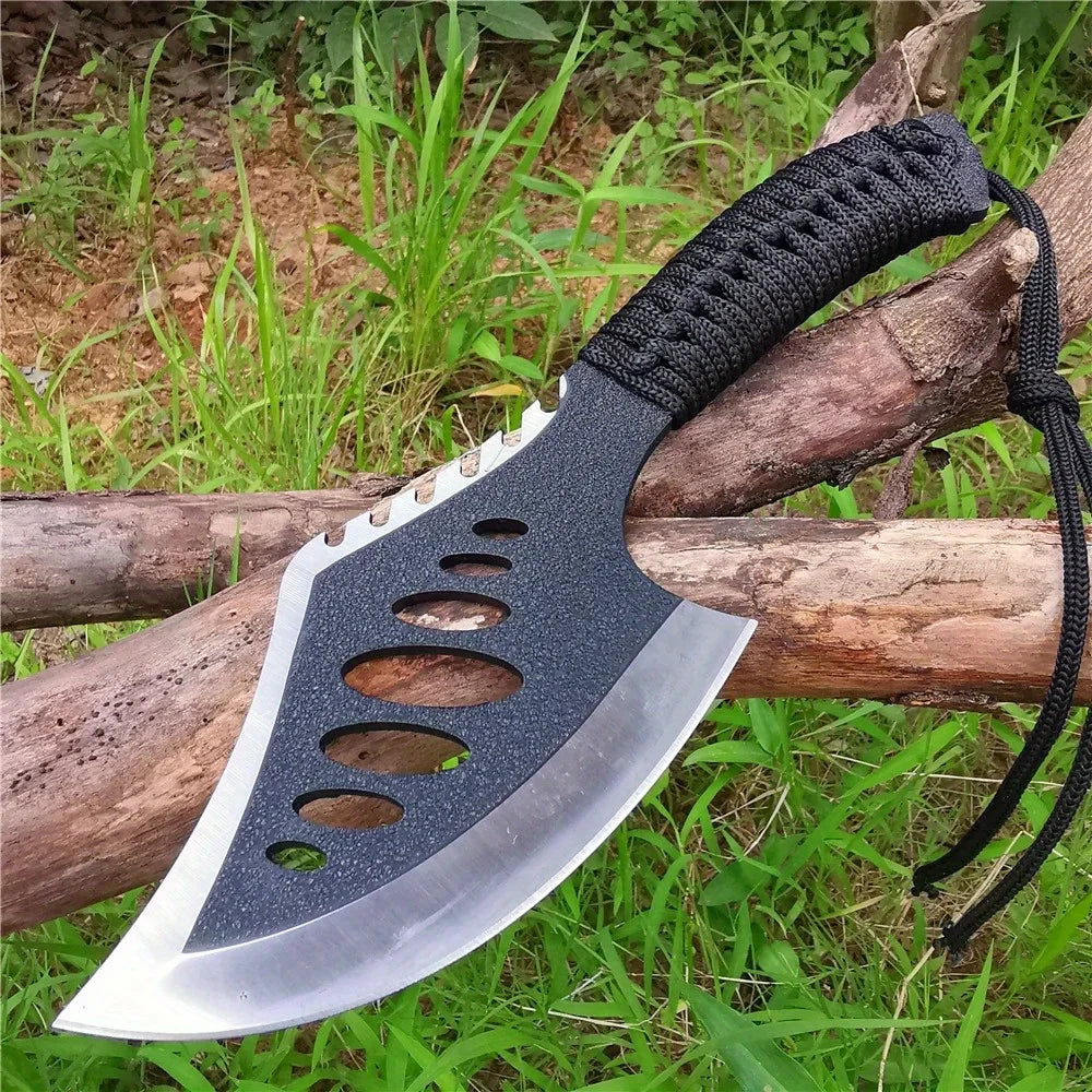 Portable Outdoor Jungle Camping Axe &amp; Knife - Non-Slip Handle, Full Tang Stainless Steel Blade (58HRC) with Nylon Sheath, 27CM H