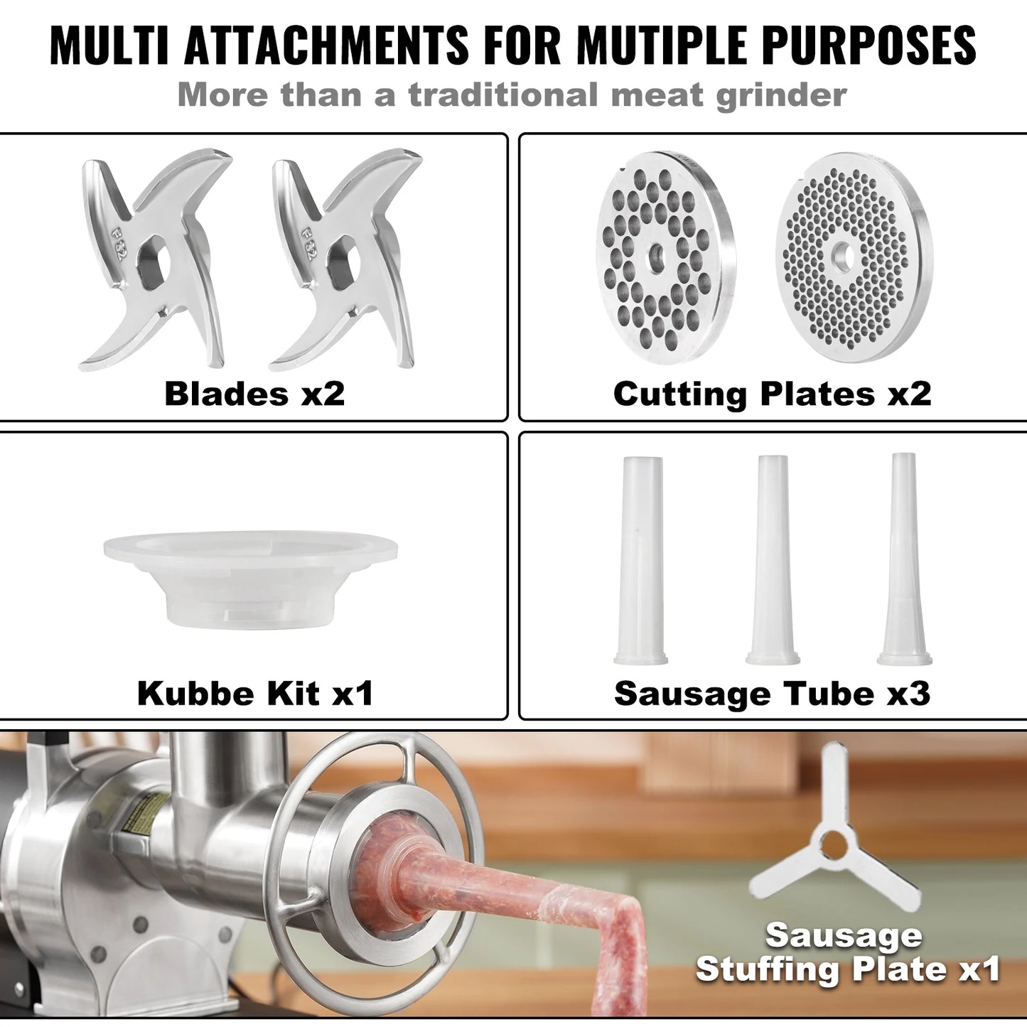 Electric Meat Grinder Meat Mincer w/ 2 Blade 3 Grinding Plates Sausage Maker