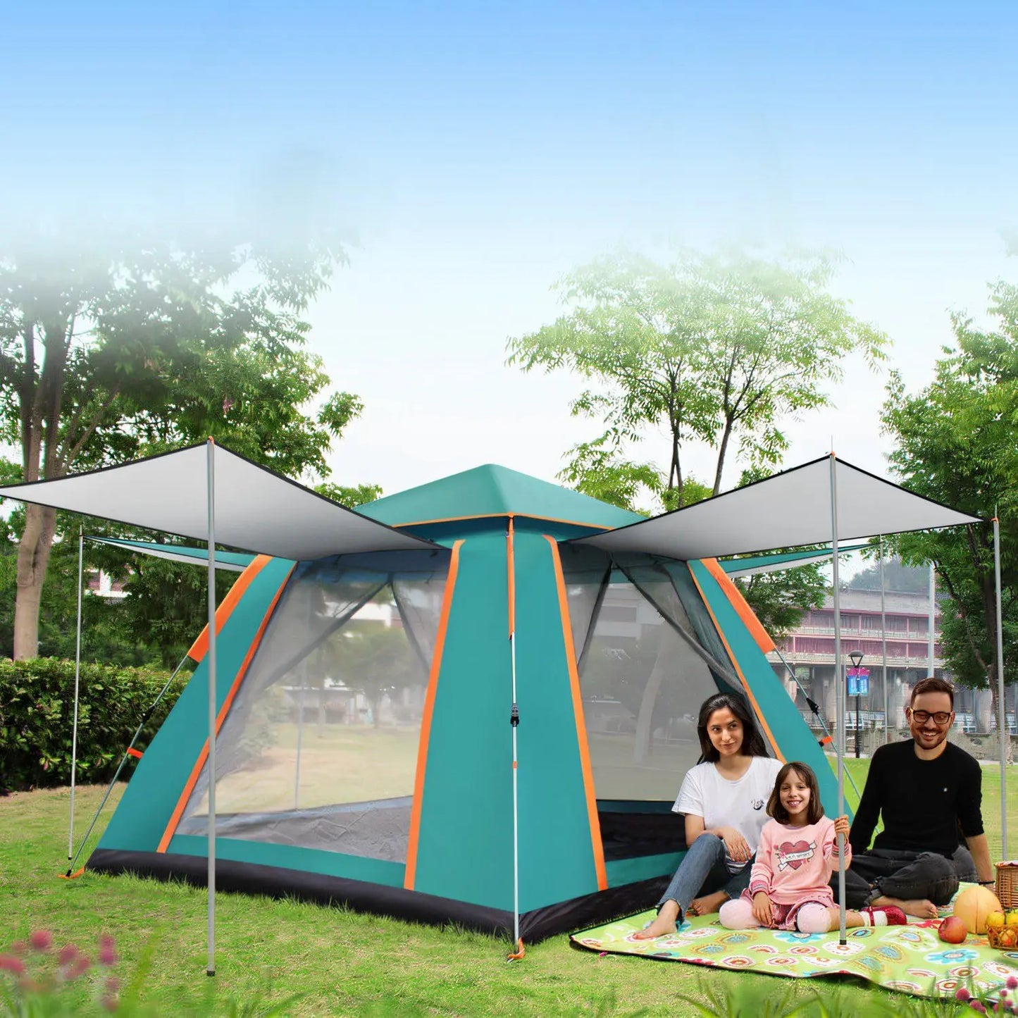 4-5 Person Camping Tent Outdoor Foldable Waterproof Tent with 2 Mosquito Nets Windows Carrying Bag for Hiking Climbing Adventure