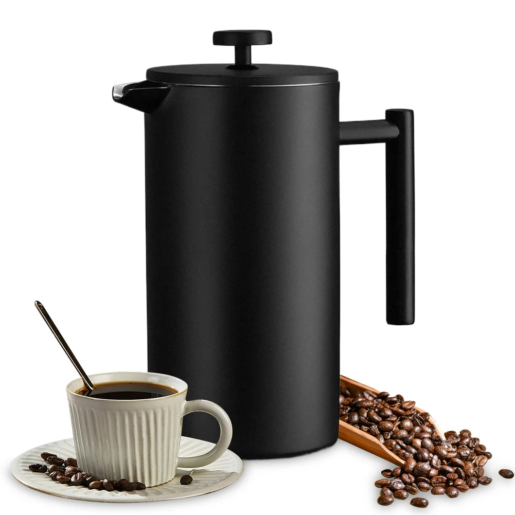 Premium Stainless Steel Double Wall Coffee Press with 3 Filters Thermal Kettle for Camping