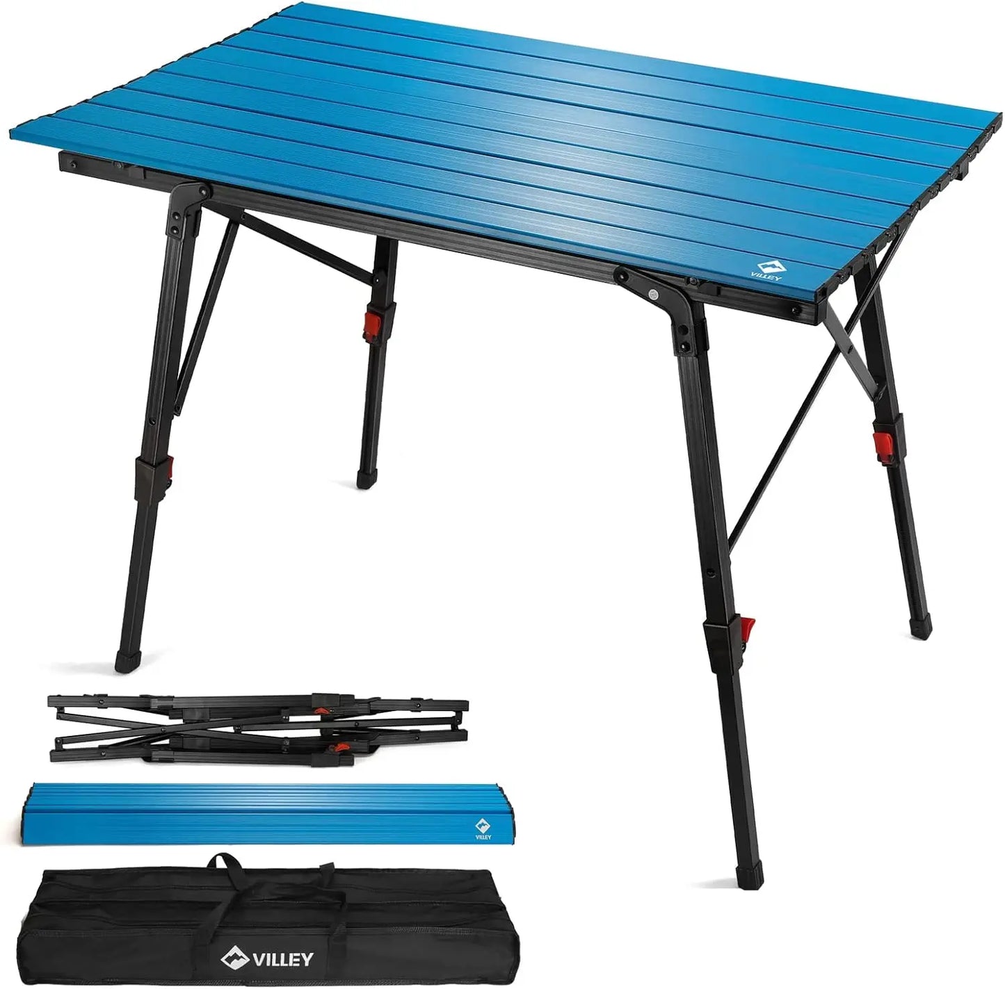 Portable Camping Table with Adjustable Legs, Lightweight Aluminum Folding Beach Table with Carrying Bag for Outdoor Cooking