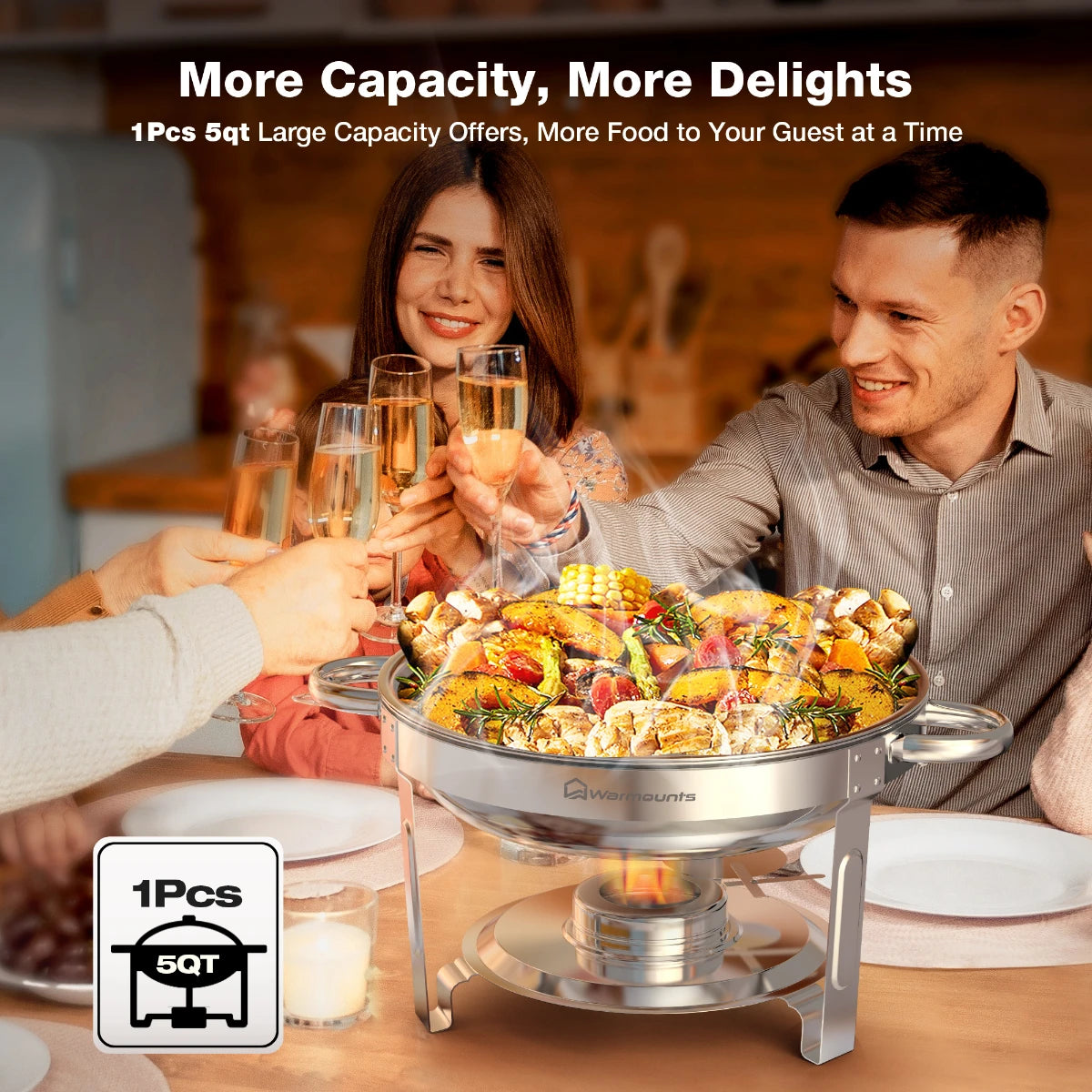 5QT    Packs Stainless Steel Chafer with Full Size Pans Catering Buffet Set Food Warmer Server For Camping