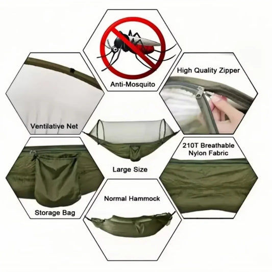 Outdoor camping hammock and mosquito-proof hammock, landing hanging bed net, easy to carry outdoor camping equipment hammock