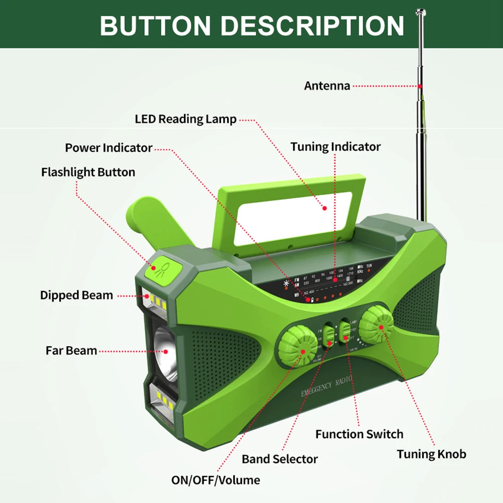 Emergency Radio Solar Hand Crank LED Flashlight/Reading Light/SOS Alarm Survival Tool