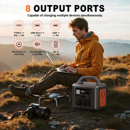 538.7Wh 600W Portable Outdoor Power Station with Solar Charging Input,  AC Power Outlet,