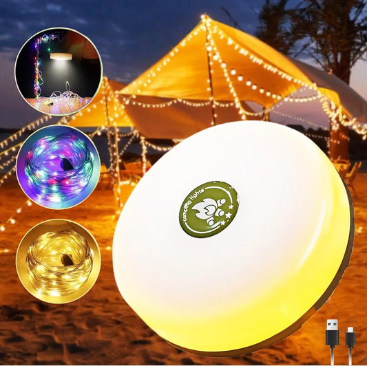 Rechargeable 32.8FT Camping String Lights - 2 in 1 Quick Storage Tent Lights with 5 Lighting Modes - Hanging Portable LED Lamp f