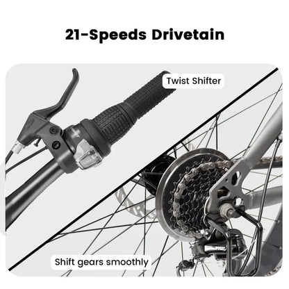26-Inch Mountain Bike , Disc Brakes, 21-Speed Flat Wheel Tire Carbon Steel Bicycle Frame Fat Snow Bike Mountain Bicycle