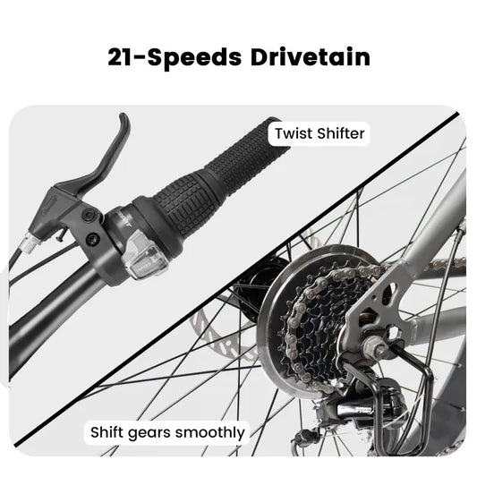 26-Inch Mountain Bike , Disc Brakes, 21-Speed Flat Wheel Tire Carbon Steel Bicycle Frame Fat Snow Bike Mountain Bicycle