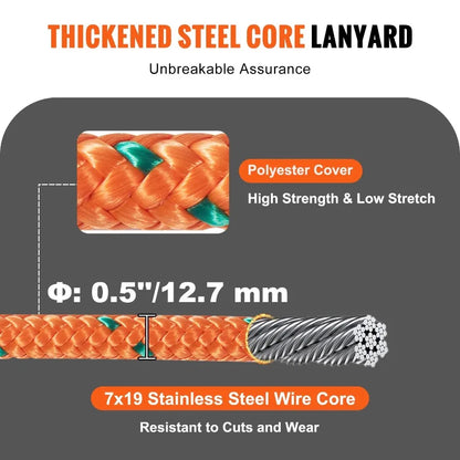 Steel Core flipline 1 2 x 8' Arborist Flipline Flip Line for Tree Climbing with Alloy Steel Snap Hook Aluminum Alloy Carabiner