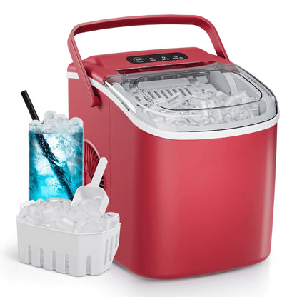 Simzlife Countertop Ice Maker with Handle, 9 bullet ice in 6 Mins, 26Lbs/24H, Self-Cleaning, Ice Maker with Basket and Scoop