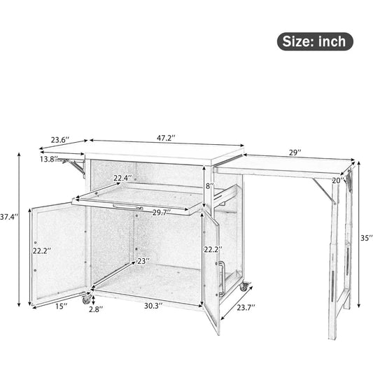 Outdoor Kitchen Island with Folding & Expandable Work Surfaces, Iron Outdoor Grill Table with Ample Storage Space, Rolling Bar C