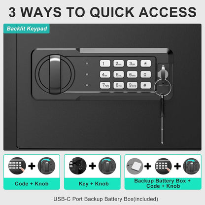 Safe Box with Pistol Rack, Fireproof Waterproof Bag, Large Digital Safe with Dual Alarm System,