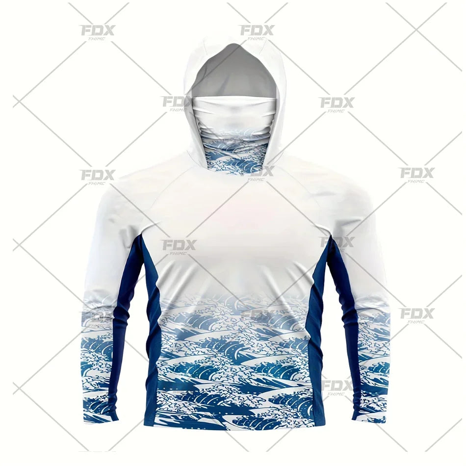 Army Green Camo Colorful Hoodie with Face Mask UV 50+Gaiter Fishing Clothing Men&