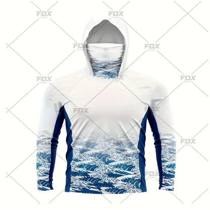 Army Green Camo Colorful Hoodie with Face Mask UV 50+Gaiter Fishing Clothing Men&