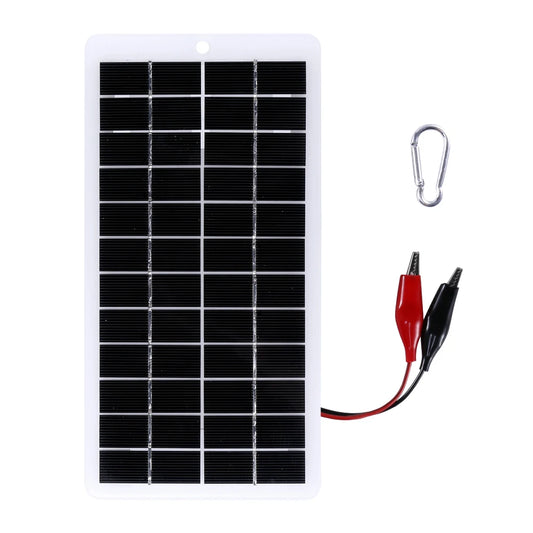 10W Solar Battery Charger with Carabiner 12V Solar Power Bank Polysilicon Solar Charger Plate Portable for Outdoor Lamp Pump