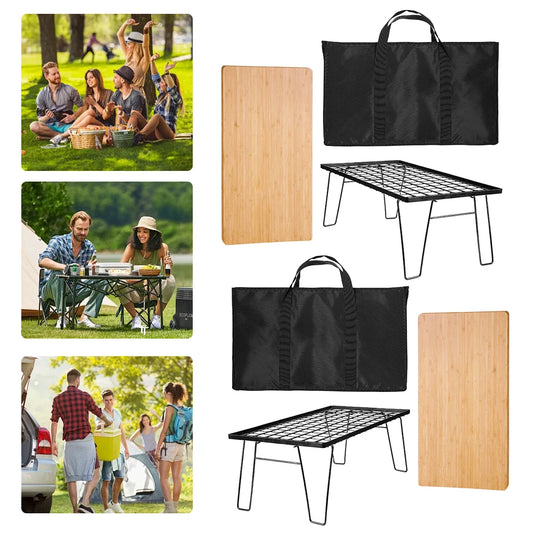 Camping Lightweight Table with Table Board & Bag Portable Cooking Net Table Campfire Grill Table for Outdoor Barbecue