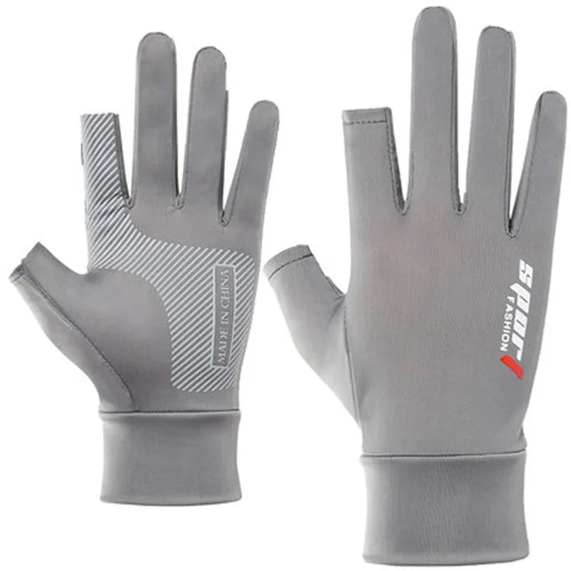 Fishing Gloves Breathable Two Fingers Elastic Summer Ice Silk Sunscreen Anti-slip Apparel
