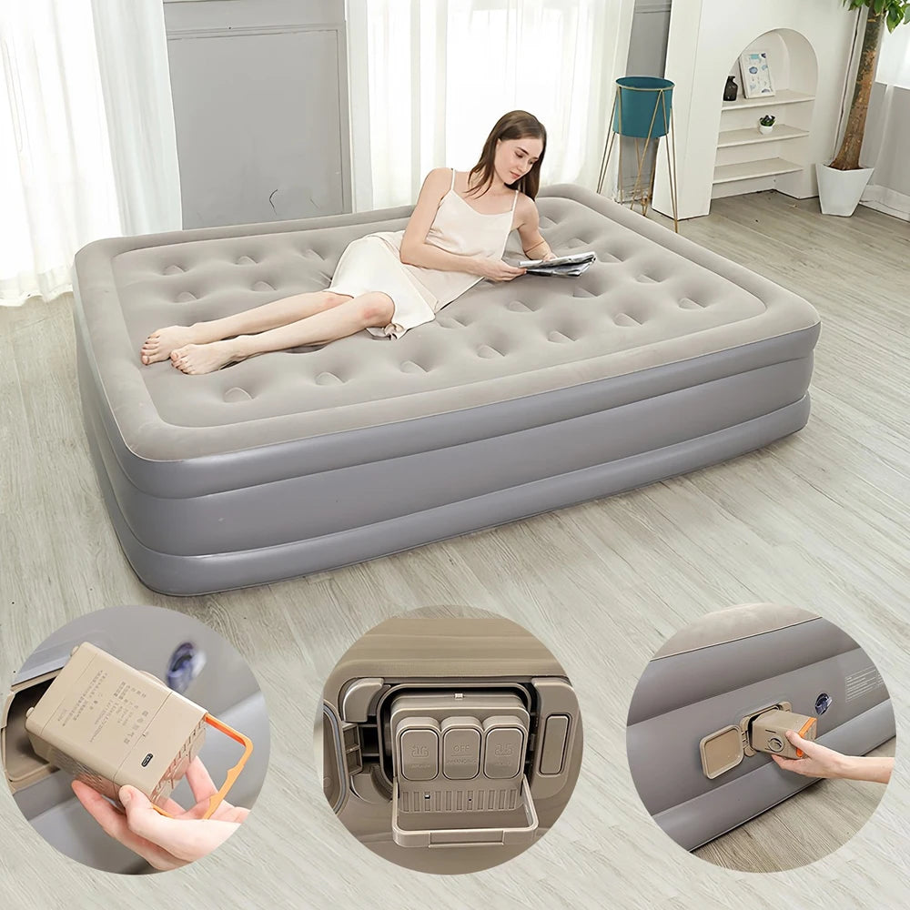 PVC Inflatable Sleeping Mattress 2 Person Camping Bed Mat Built-in Pump