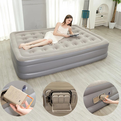 PVC Inflatable Sleeping Mattress 2 Person Camping Bed Mat Built-in Pump