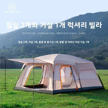 Tent Camping Two Bedroom Large Family 10 People Waterproof Double Layer Anti Uv Beach Shade Outdoor 4 Seasons Canopy