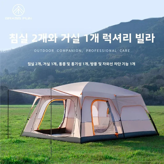 Tent Camping Two Bedroom Large Family 10 People Waterproof Double Layer Anti Uv Beach Shade Outdoor 4 Seasons Canopy