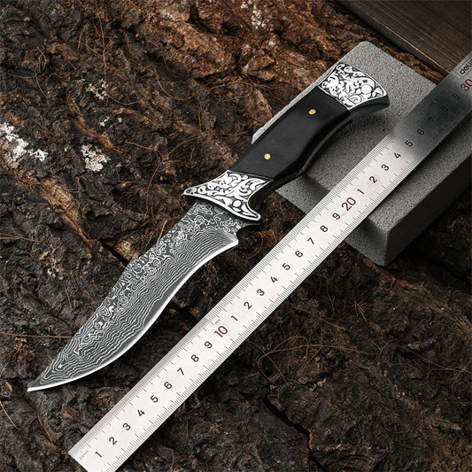 1Pc Stainless Steel Fixed Blade Knife Set with Leather Sheath