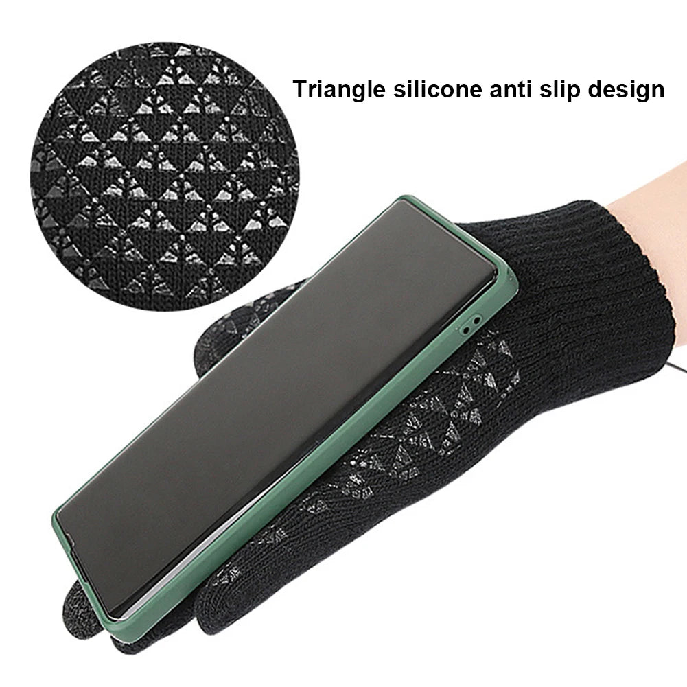 Winter Snowboard Gloves Touch Screen Knitted Gloves Hand Warmer USB Heated Gloves for Backpacking Mountaineering Riding Camping