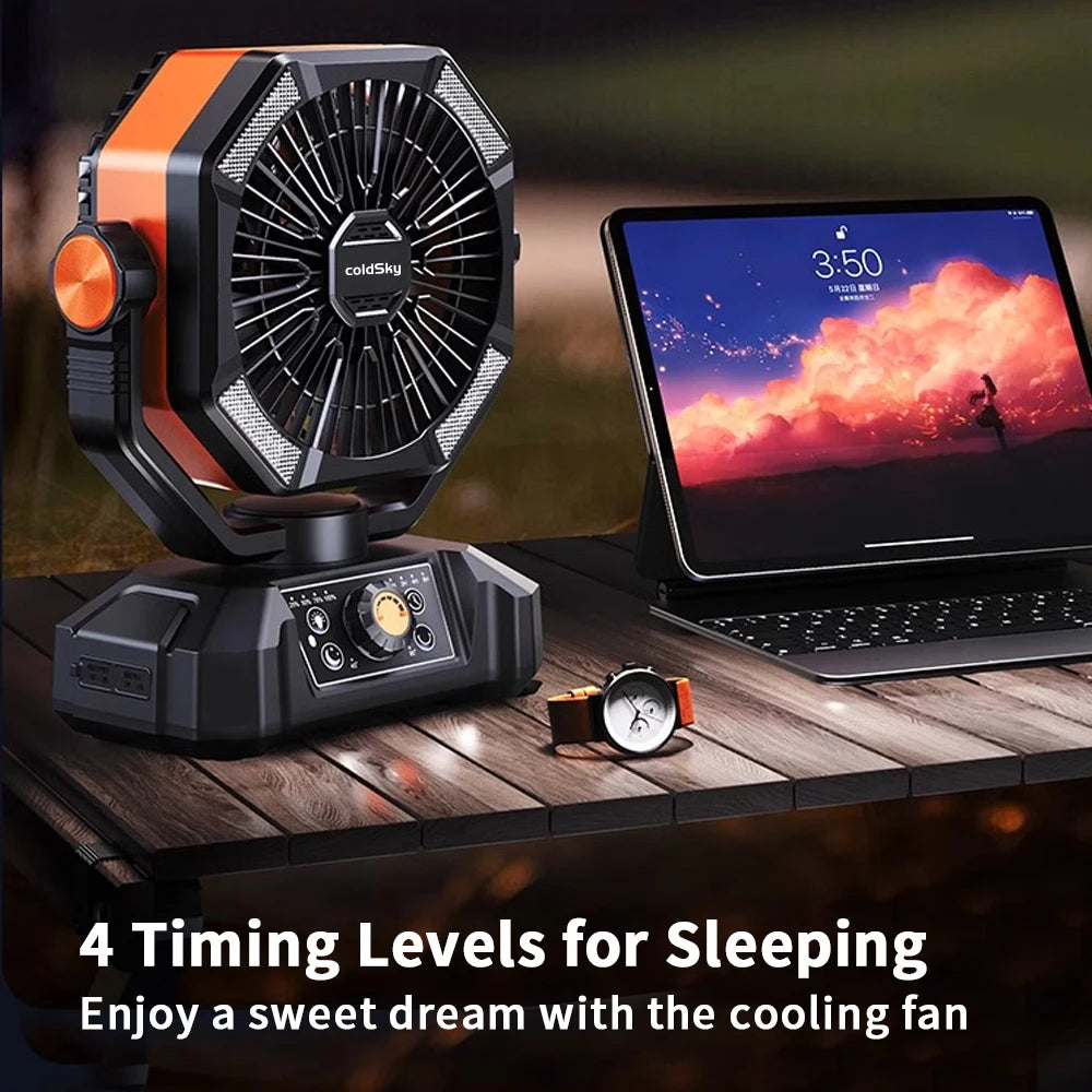 Camping Fan 4 LED Lantern 8 Speeds Desk Fan Portable Outdoor Fan