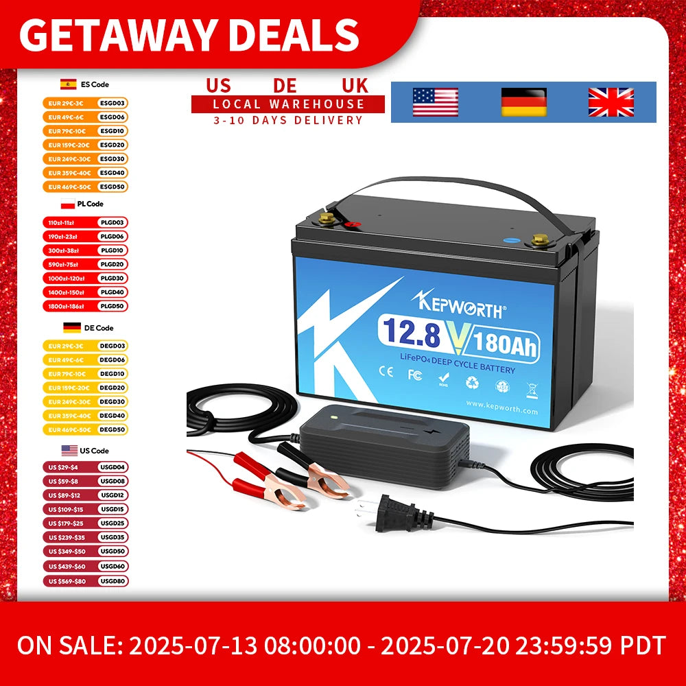 KEPWORTH New 12V 180Ah LiFePO4 Battery  Build in 100A BMS  Perfect Replacement for Lead Acid for Motorhomes, Solar System