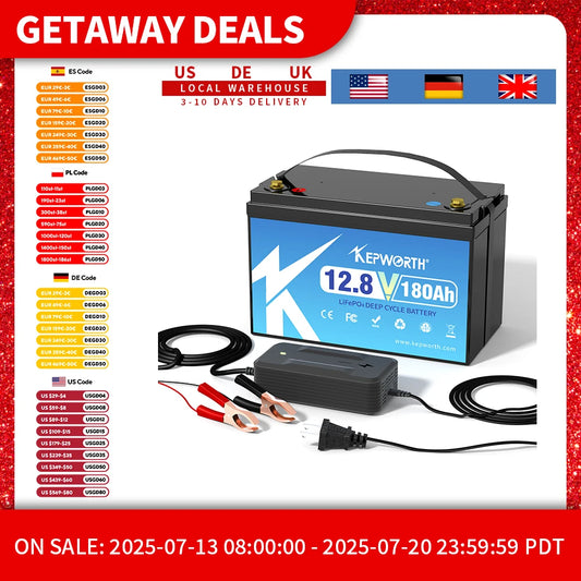 KEPWORTH New 12V 180Ah LiFePO4 Battery  Build in 100A BMS  Perfect Replacement for Lead Acid for Motorhomes, Solar System
