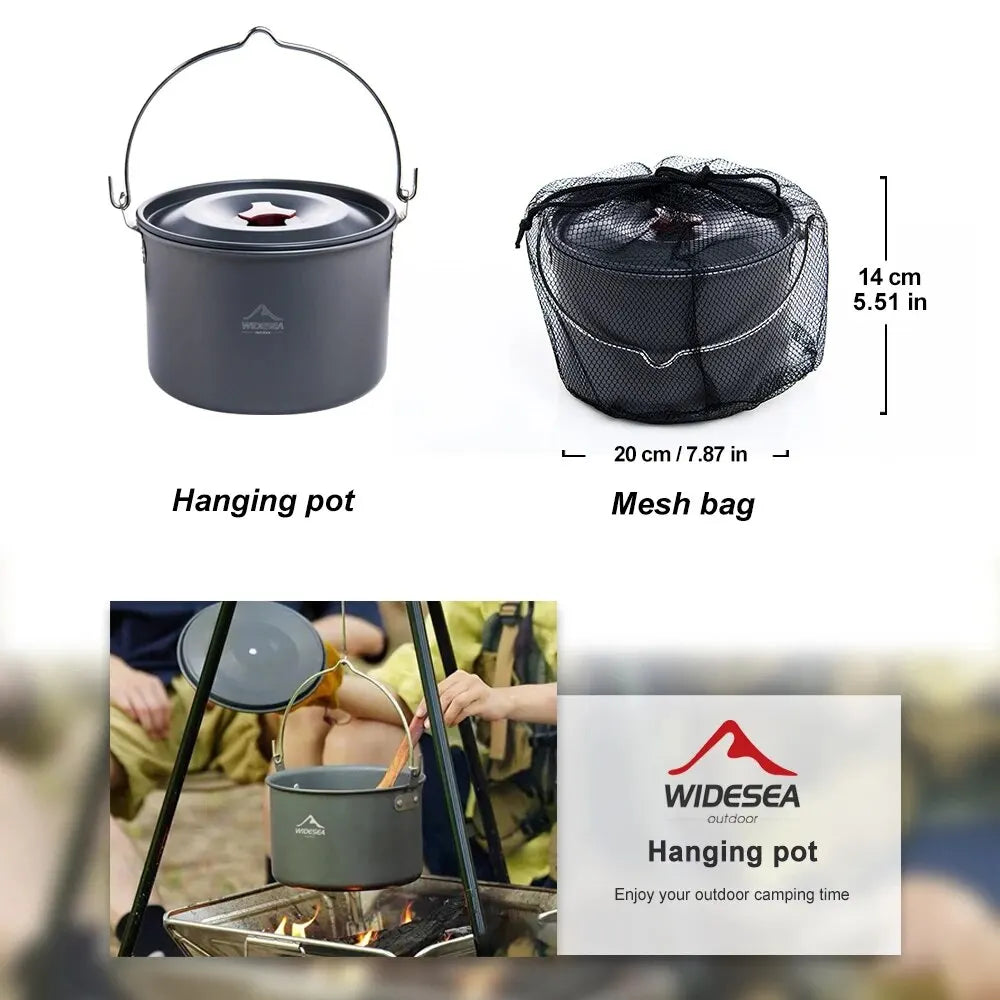 4L Camping Hanging Pot Cookware Outdoor Bowler Tableware