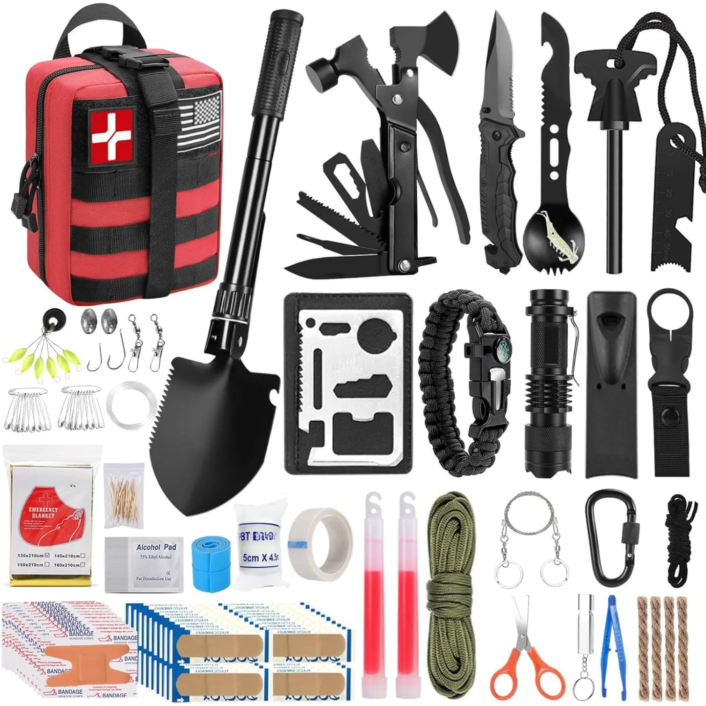 Survival kit and first aid kit, 142 pieces of professional survival equipment