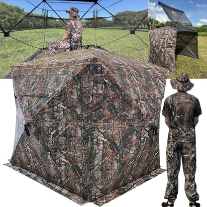 New,360 Degree See Through Hunting Blind 2/3/4 Person Ground Camouflage