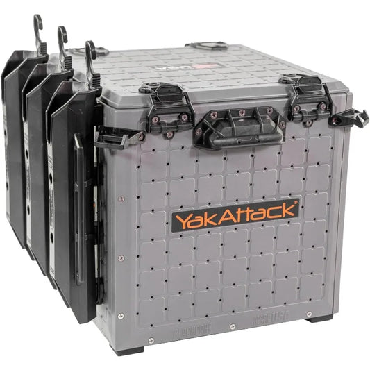 YakAttack BlackPak Pro 13" x 13" Fishing Crate with 3 Rod Holders - Battleship Grey | Compact Tackle Storage Box & Gear Organize