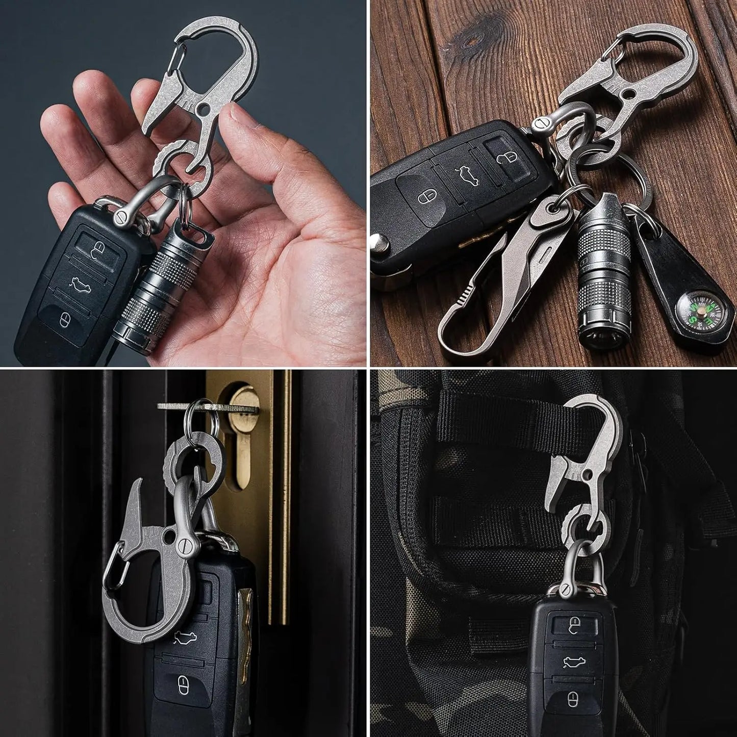 Titanium alloy Carabiner Keychain Clip,EDC Key Carabiner, Mens Quick Release Key Ring Holder with Bottle Opener, Key Chain Hook