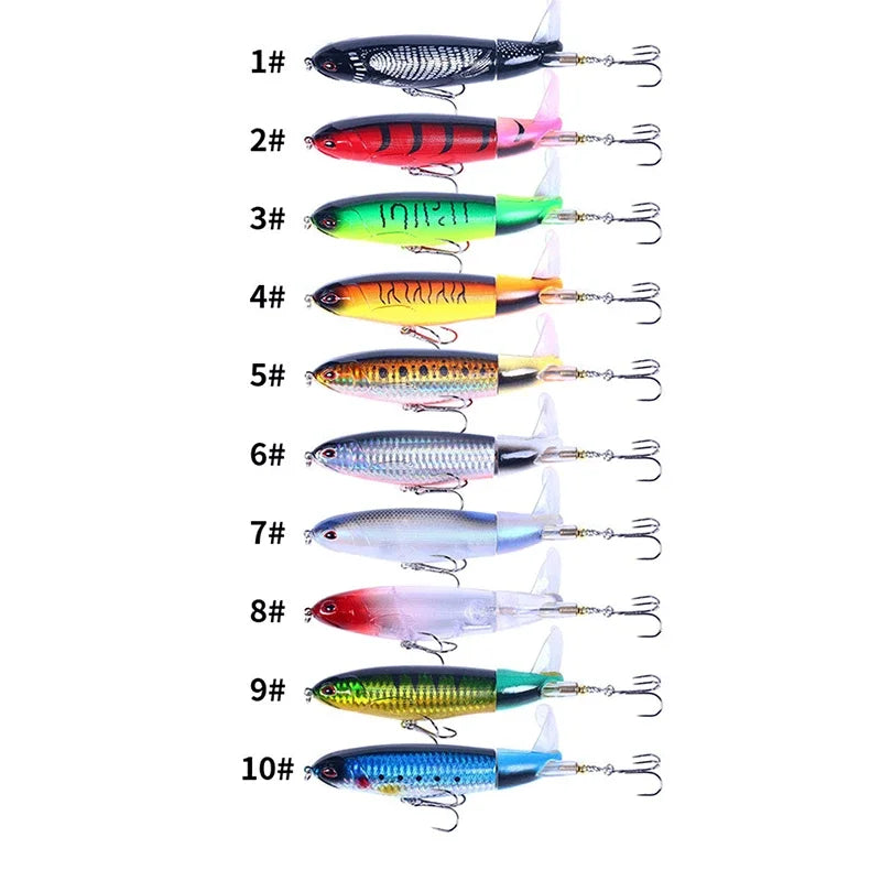 Popper Fishing Lure Set 11cm/14cm Artificial Topwater Hard Bait Rotating Wobblers Tail