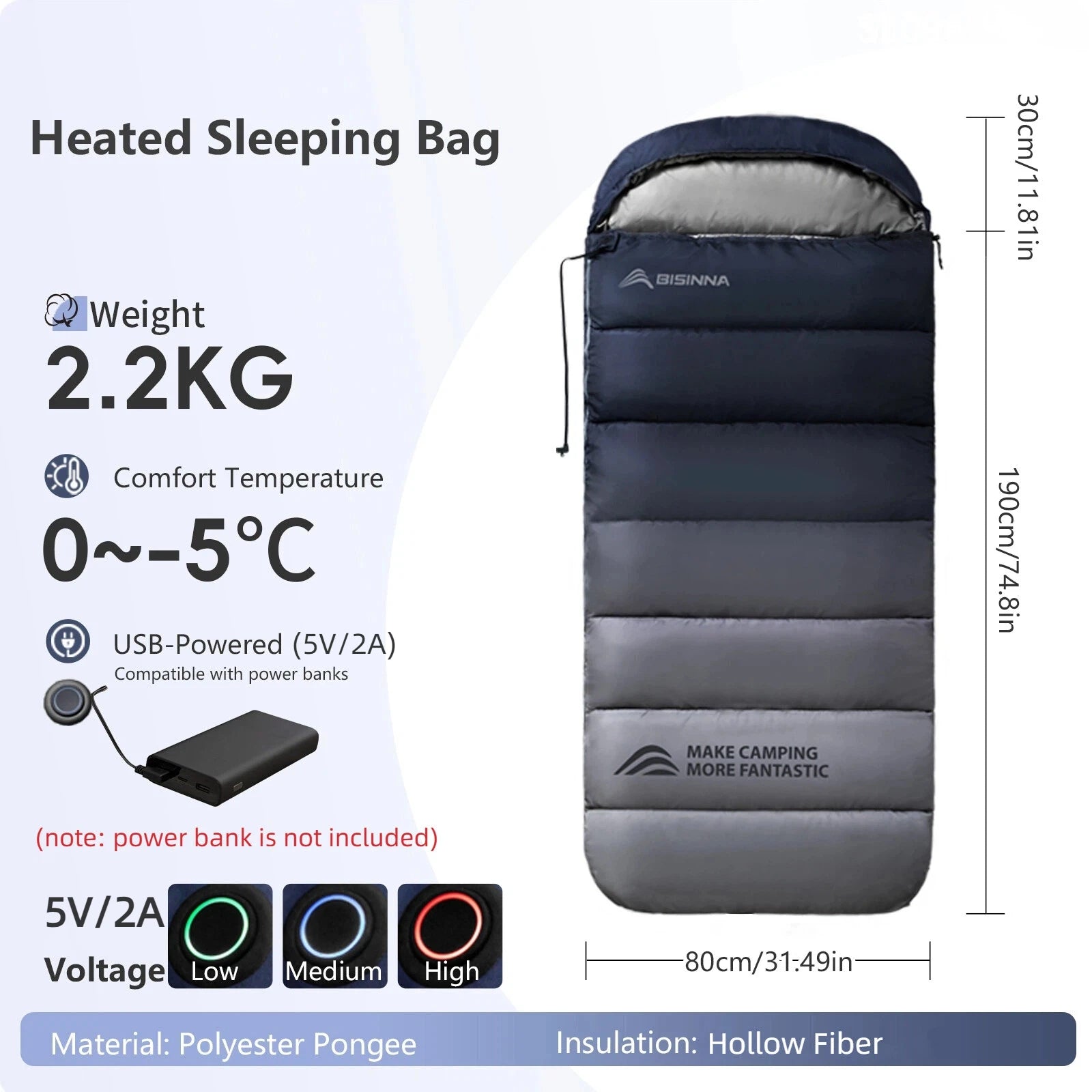 BISINNA Heating Sleeping Bag for Adults Cold Weather Lightweight Portable Warm Winter Camping Bags for Outdoor Hiking Supplies