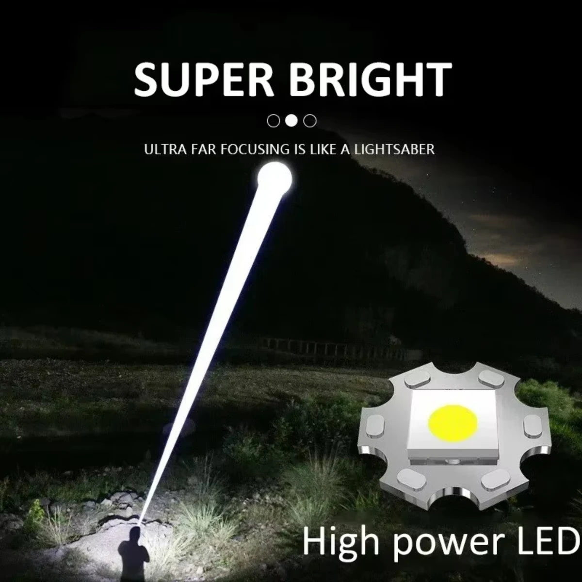 Powerful LED Flashlight With Zoom And Digital Display