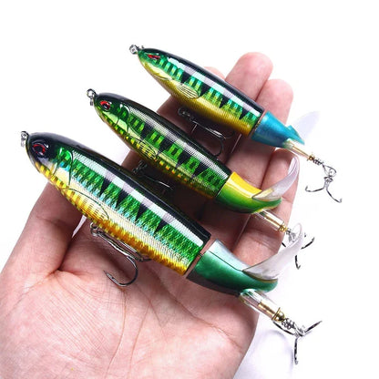Popper Fishing Lure Set 11cm/14cm Artificial Topwater Hard Bait Rotating Wobblers Tail