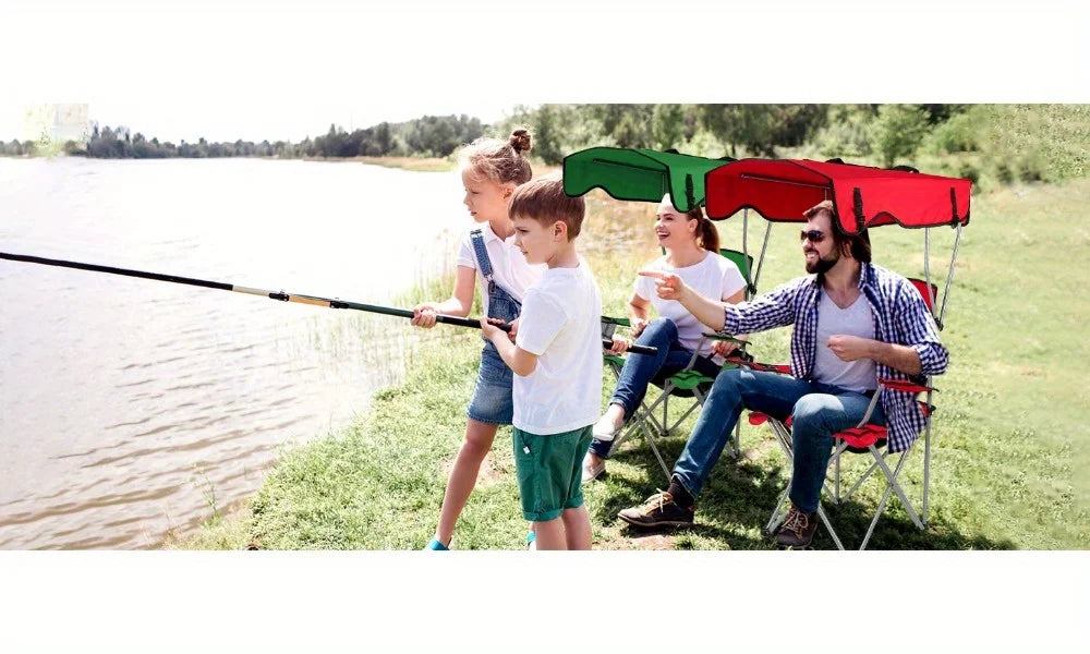 Camping Chair With Canopy, Outdoor Folding Lounge Chair